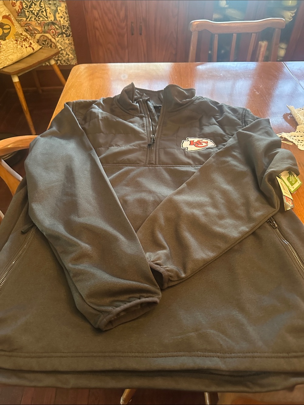 Men's Kansas City Chiefs Gray Quarter-Zip Pullover NWT